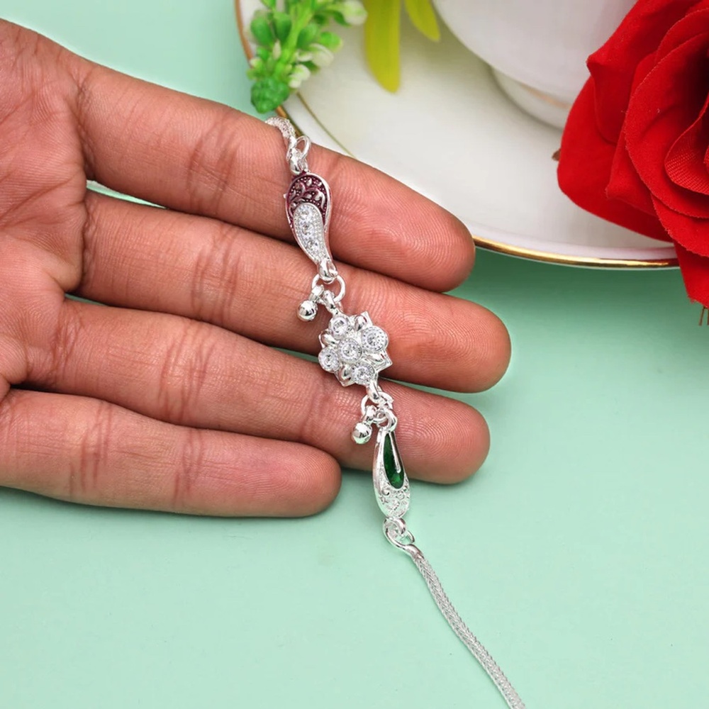 Silver Color Meena Work Anklets - Picture 3 of 3